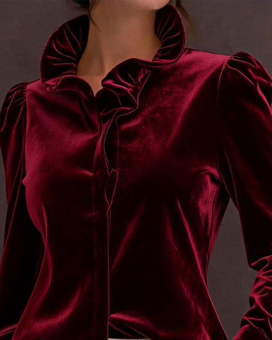 Blus Velour Rynkad Puffärm
