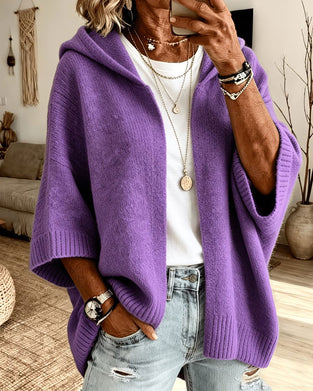 Cardigan 3/4 Ärm Huva Casual