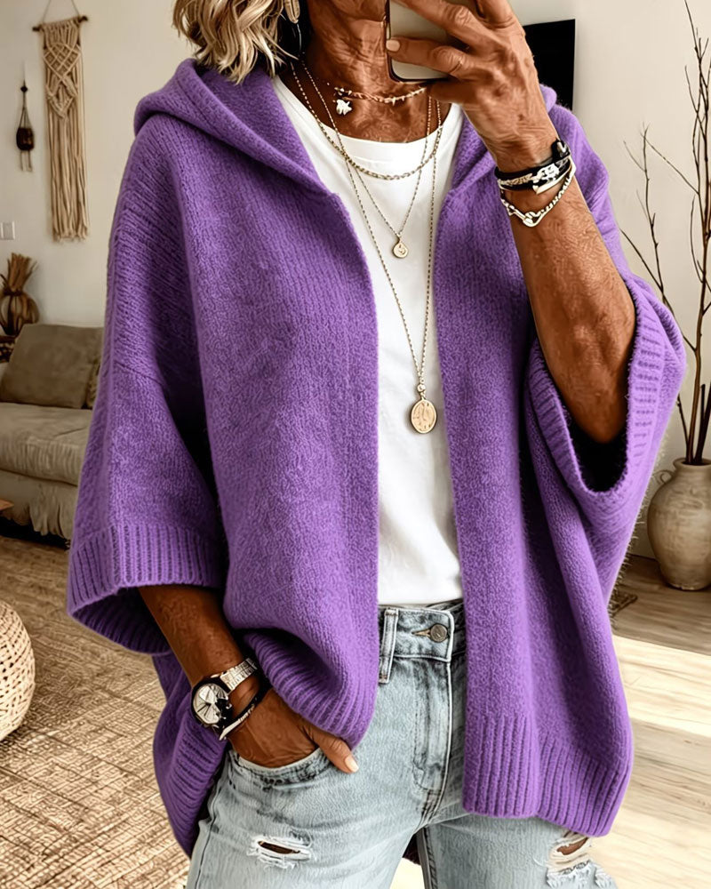 Cardigan 3/4 Ärm Huva Casual