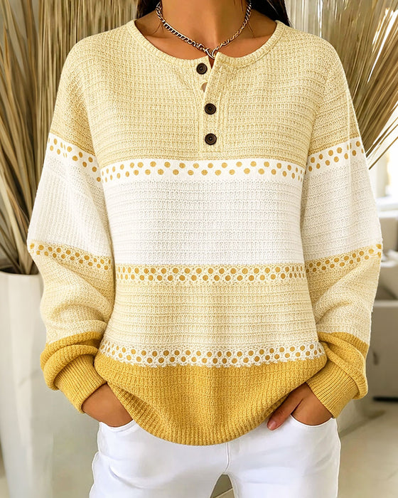 Sweatshirt Färgblock Våffelstickad Henley Pullover