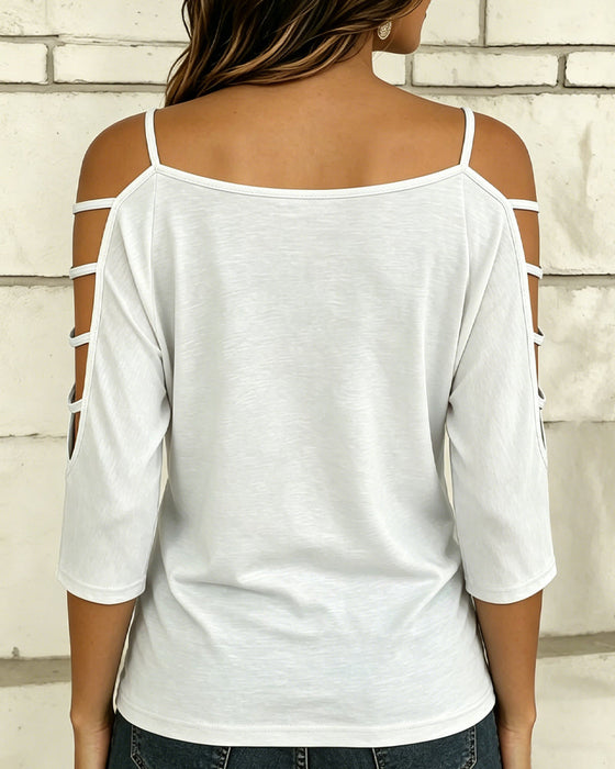 T-Shirt Solid Färg Armbågslång Ärm Off-Axel