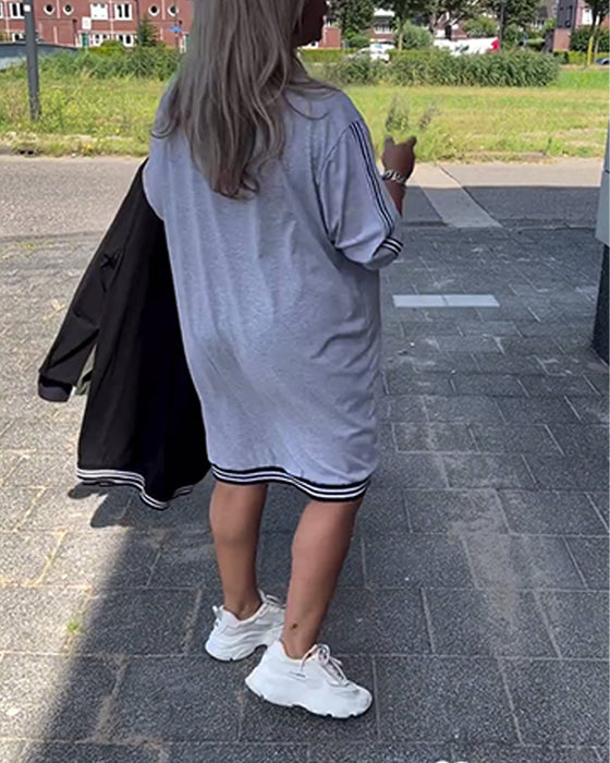 Casual lös klänning med randigt patchwork