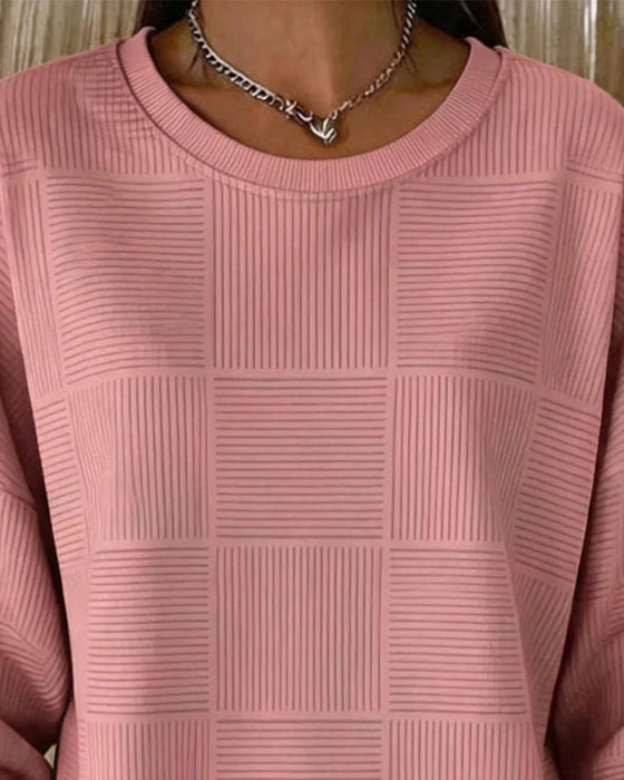 Sweatshirt Rutnätstextur Långärmad Enfärgad Pullover