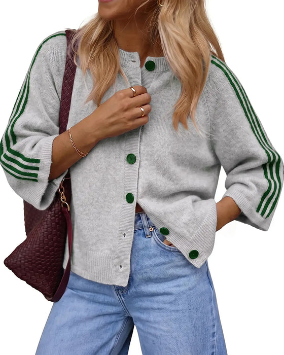 Cardigan Randig 3/4 Ärm Knapp