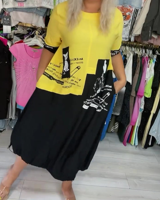 Klänning Rundhalsad Färgblock T-Shirt