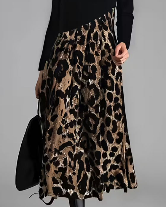 Klädning Rundhalsad Leopard Full Kjol