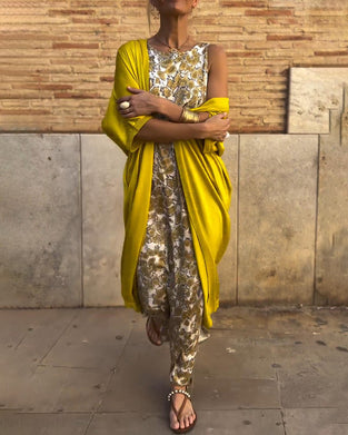 Vintage tryck elegant tvådelad kostym