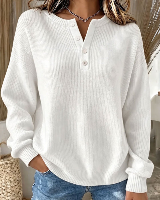 Pullover Solid Knapp Casual