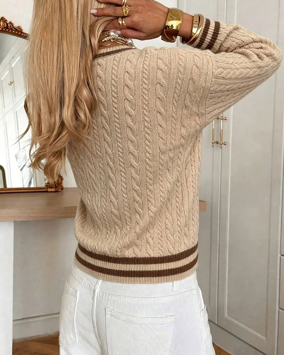 Pullover Kontrastkant V-Hals Tröja