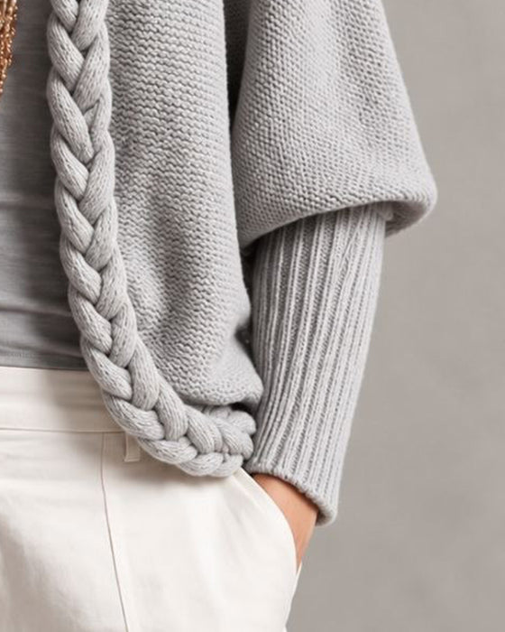 Cardigan Lyktaärm Flätstickad Tröja