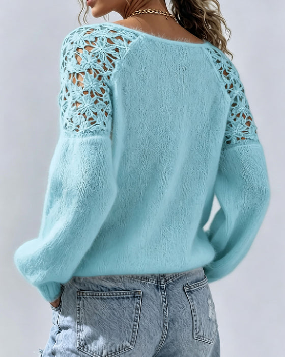 Pullover Med Urklipp Spetsdetalj Och Patchwork