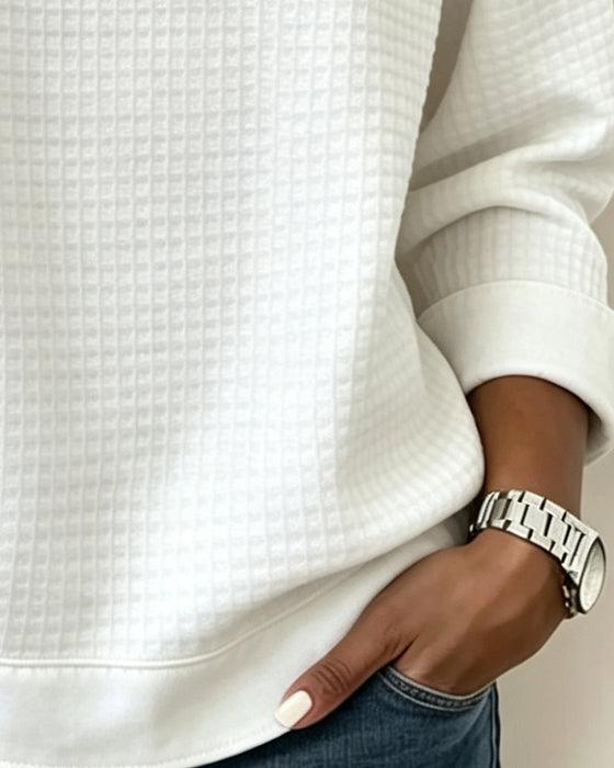 Sweatshirt Våffelstickad Henley Halvknäppning