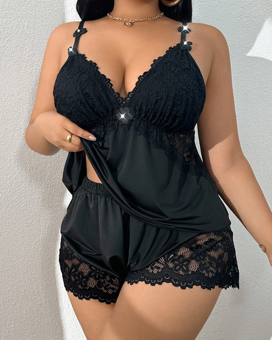 Set Plus Size Spets Camisole Pyjamas