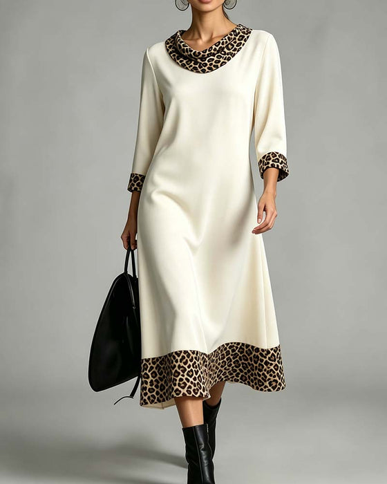 Klänning Slouchy Mock Neck Leopard Armbågslång Ärm