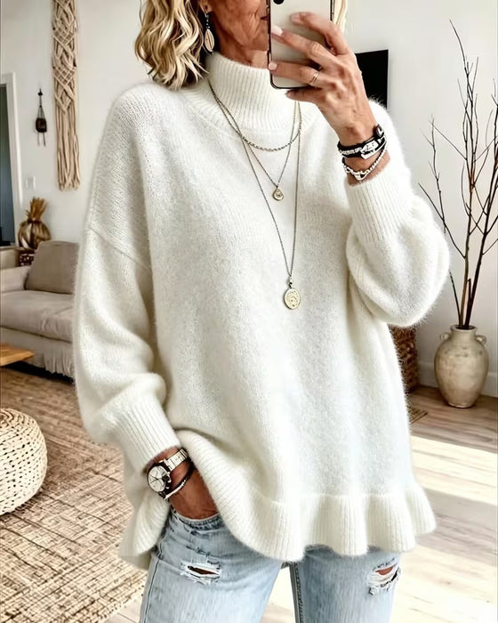 Pullover Mock Neck Ruffle
