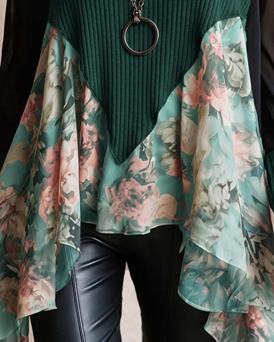 Blus Patchwork Blommig Oregelbunden