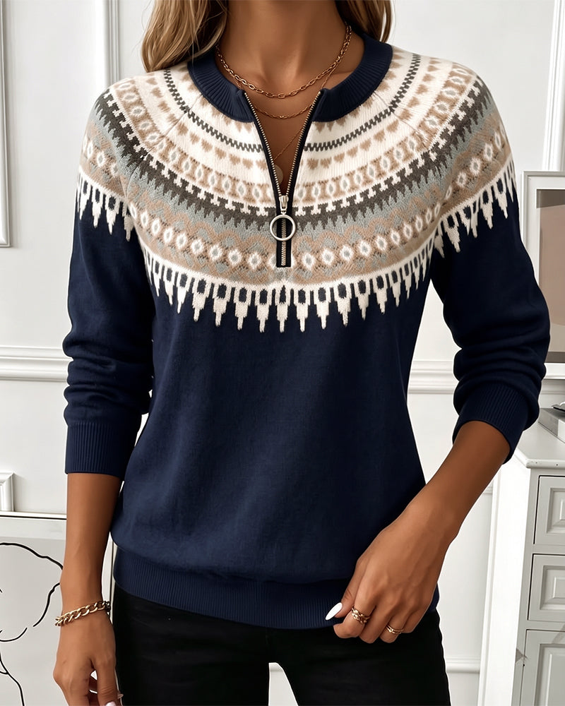 Sweatshirts Färgblock Dragkedja Lång Ärm