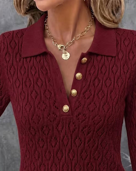 Pullover Nedvikbar Krage Knapp Cutout Slimmad