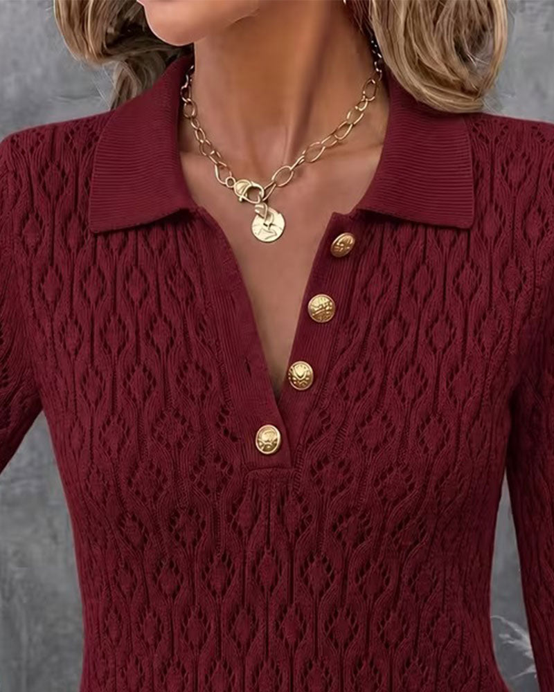 Pullover Nedvikbar Krage Knapp Cutout Slimmad