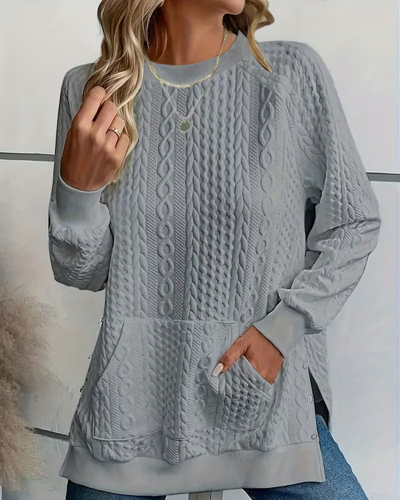 Sweatshirt Rundhals Casual Slits Ficka