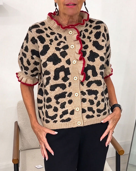 Pullover Volang Kortärmad Leopardmönster