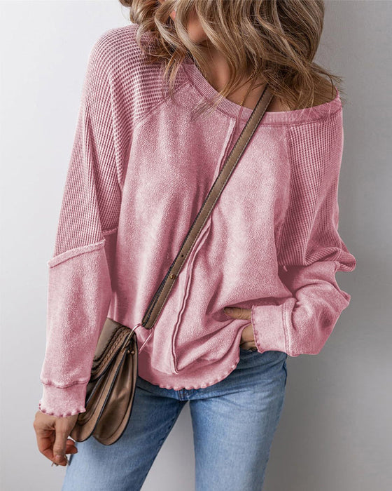 Sweatshirts Omvänd Söm Patchwork Casual