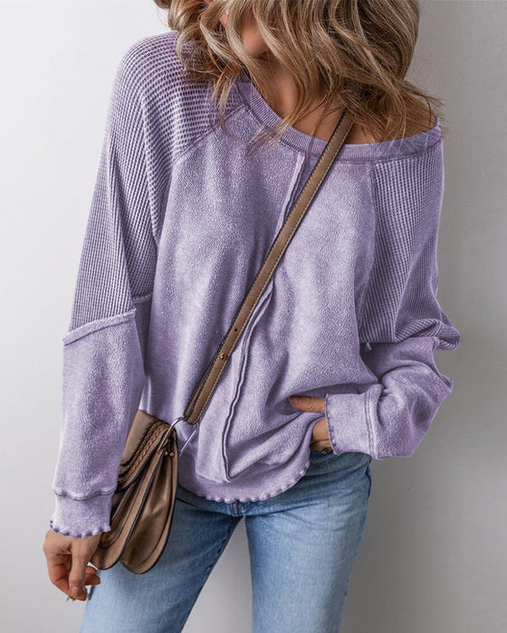 Sweatshirts Omvänd Söm Patchwork Casual