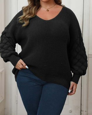 Pullover Puffärm V-Hals Stickad