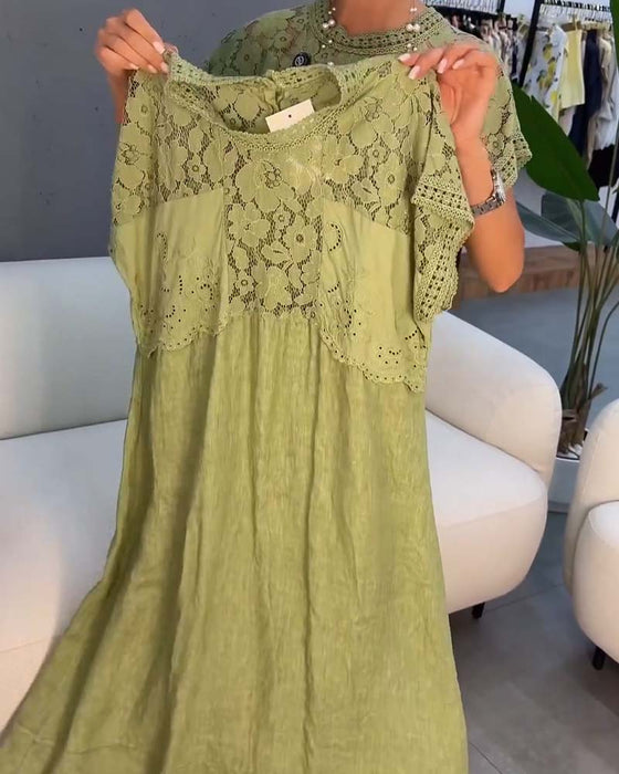 Klänning Elegant Spets-Kant Patchwork Maxi