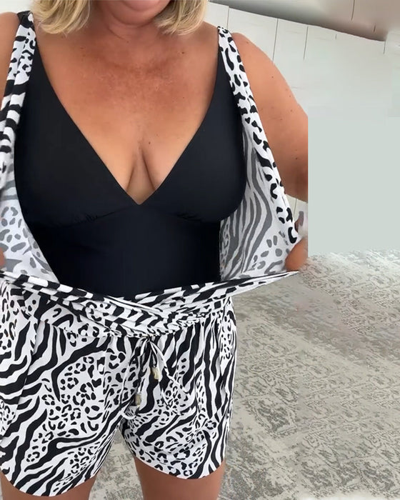 Slim Fit Baddräkt Med Zebramönster