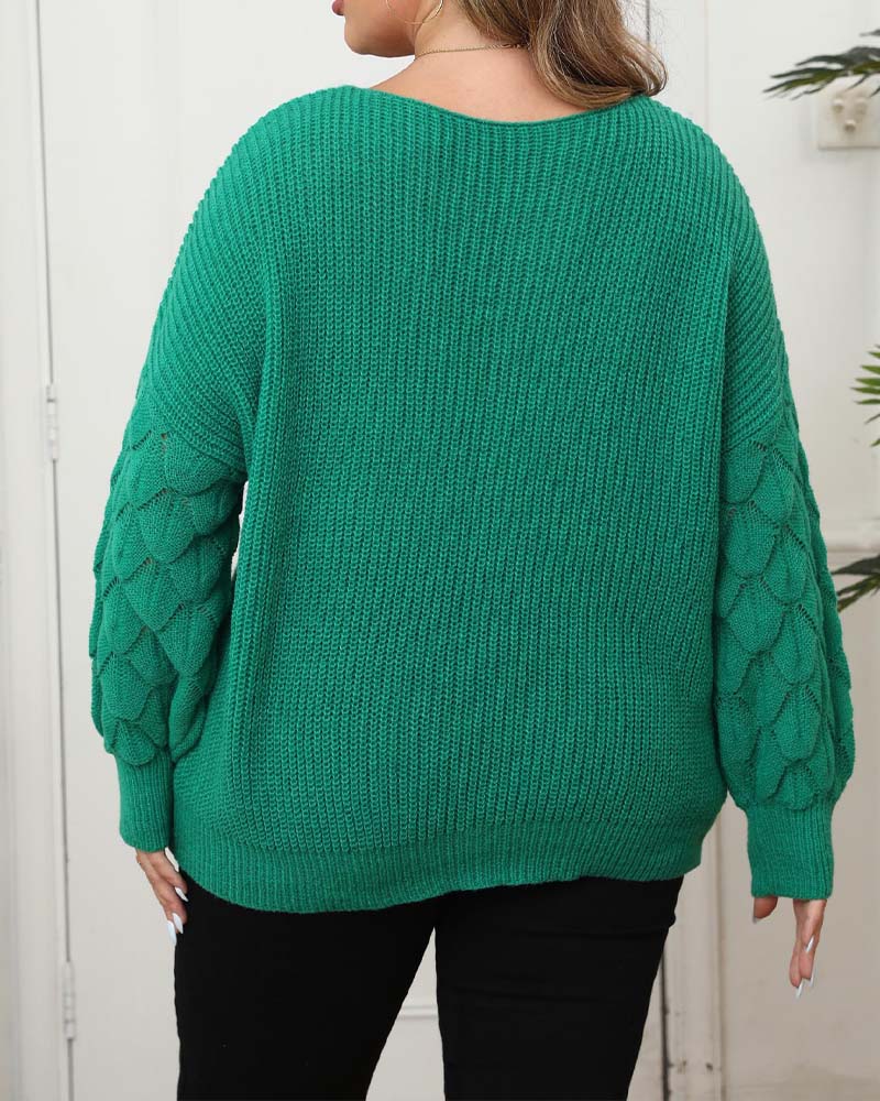 Pullover Puffärm V-Hals Stickad