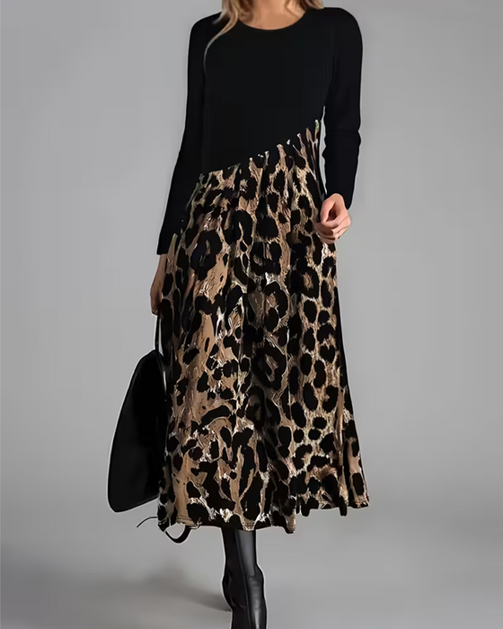 Klädning Rundhalsad Leopard Full Kjol