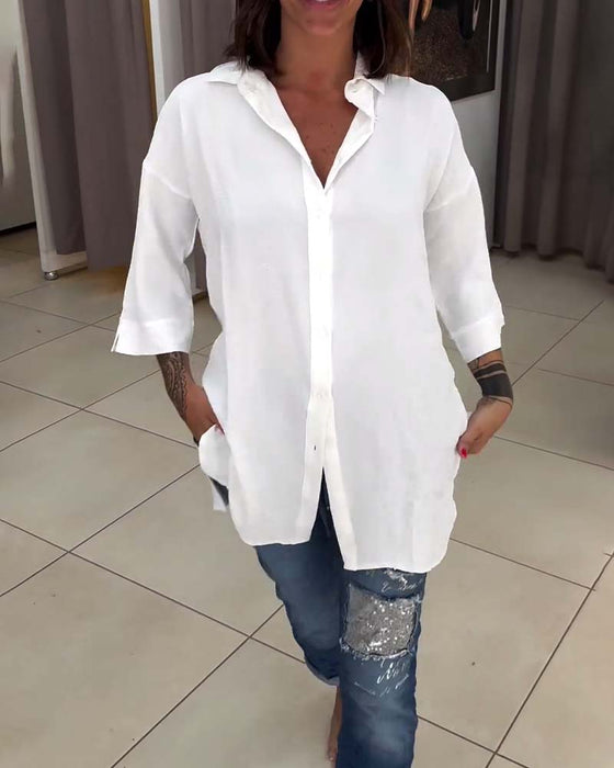 Lapel enfärgad button-down skjorta