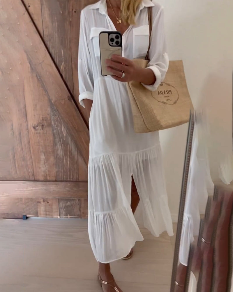 Casual klänning i enfärgad patchwork