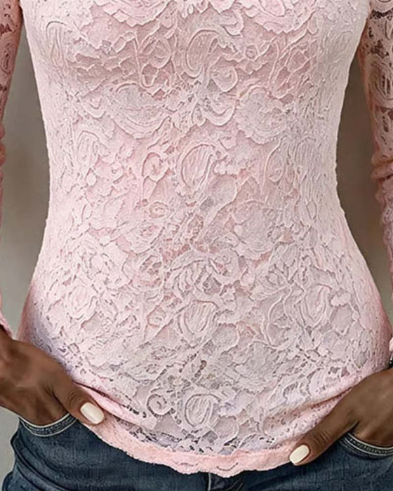 Blus Fyrkantig Hals Spets Patchwork
