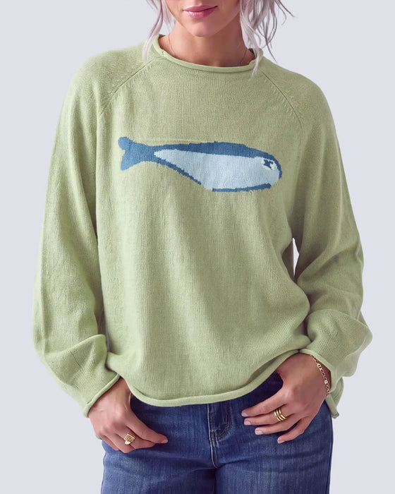Pullover Rundhals Fisk Tryck Drop Axel