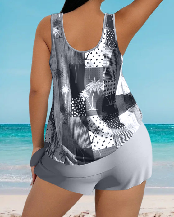 Tankini baddräktsset med kokosnötstryck
