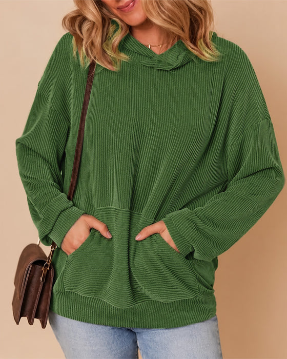 Sweatshirt Med Huva Randig Ficka Lössittande