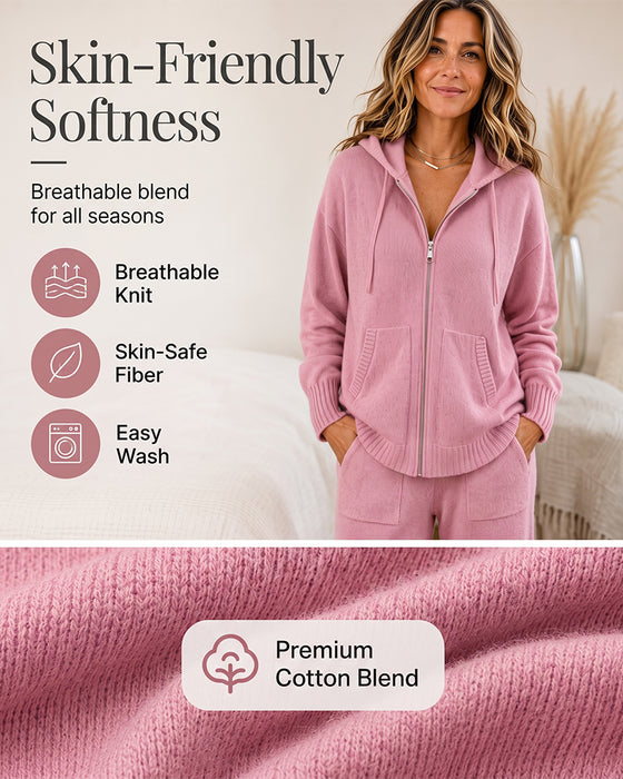 Cardigan Solid Huvförsedd Dragkedja