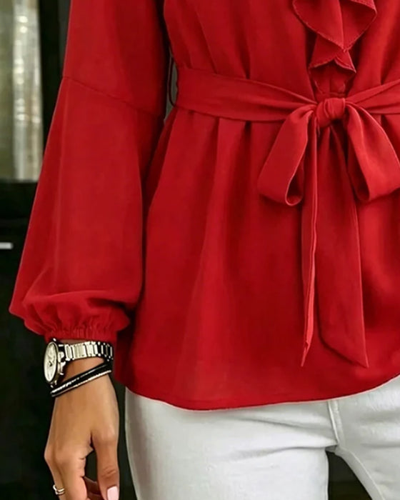 Blus V-Hals Ruffle Casual