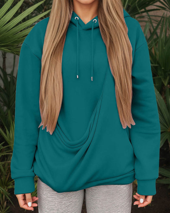 Hoodie Stor Ficka Enfärgad