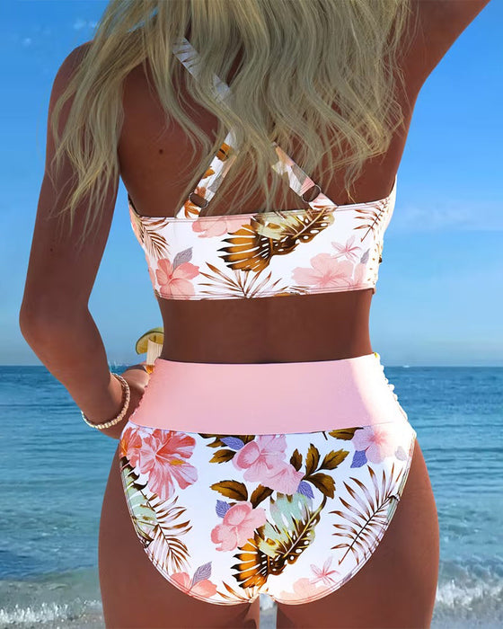 Bikini Kontrast Blommig Delad