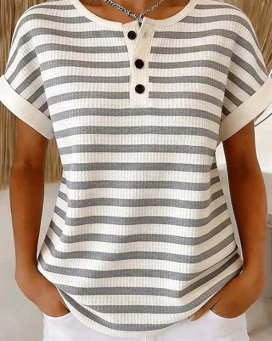 T-Shirt Randig Våffla Henley