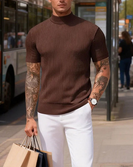 T-Shirt Mock Neck Herr Kort Ärm
