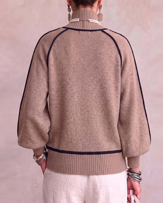 Pullover Hög Hals Linje Lykta Ärm