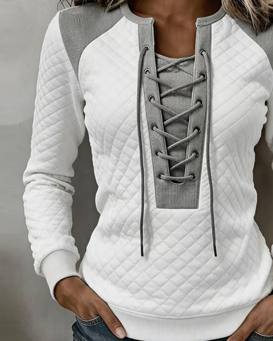 Sweatshirt Snörning Slimmad Färgblock
