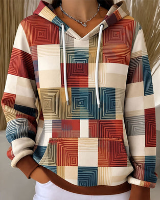 Hoodie Ruta Färgblock Dragsko