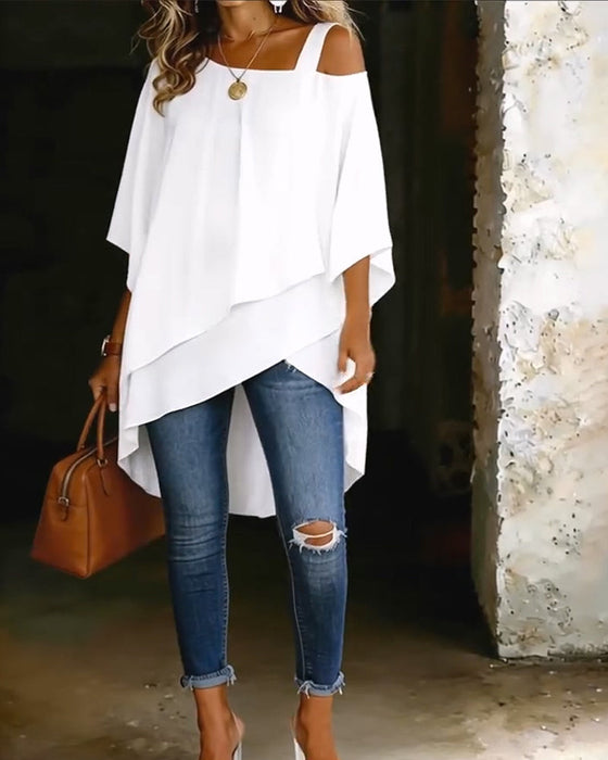 Blus Asymmetrisk Cold Shoulder Enfärgad Avslappnad