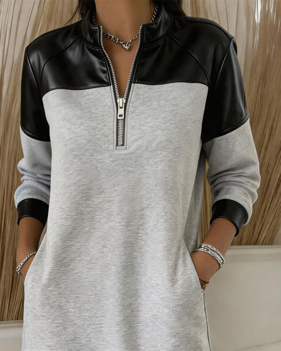 Klänning Halv Dragkedja Casual Sweatshirt