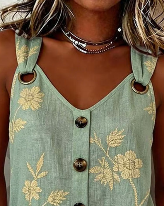 Tank Top Blommig Kamisol Metall Ring